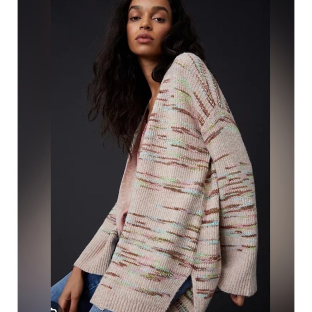 Anthropologie Leah Space-Dyed Cardigan XS Pastel Marled Knit Wool Alpaca